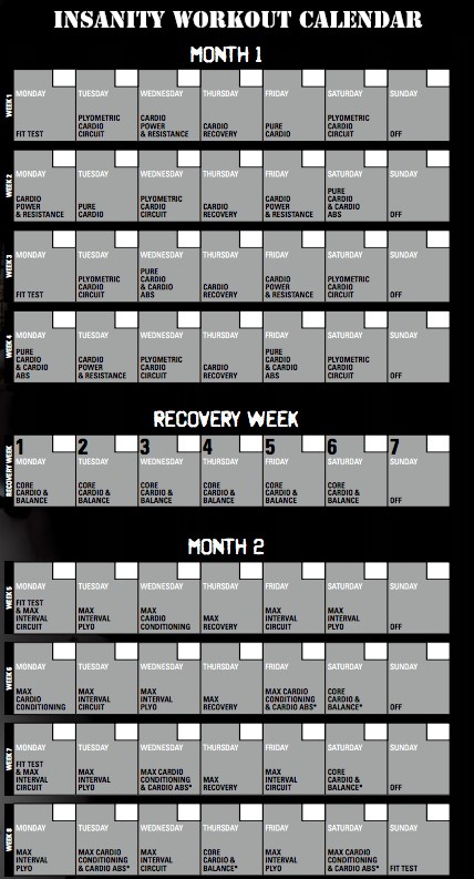 Insanity Workout Schedule Calenda