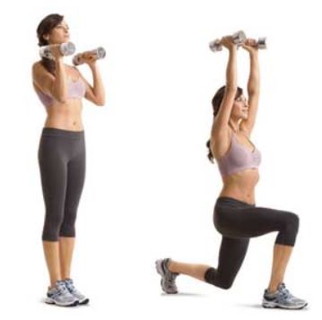 dumbbell overhead lunges